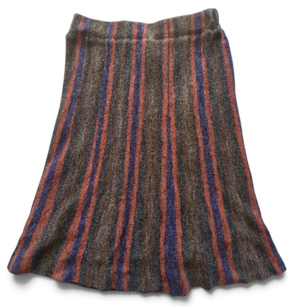 Acorn Brown Striped Wool Blend Knit Midi Skirt Women S/M Lined Elastic‎ Waist